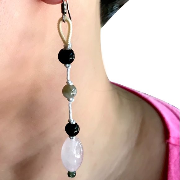 Cute and Casual Oblong Rose Quartz Gemstone Earrings - Picture 4 of 4